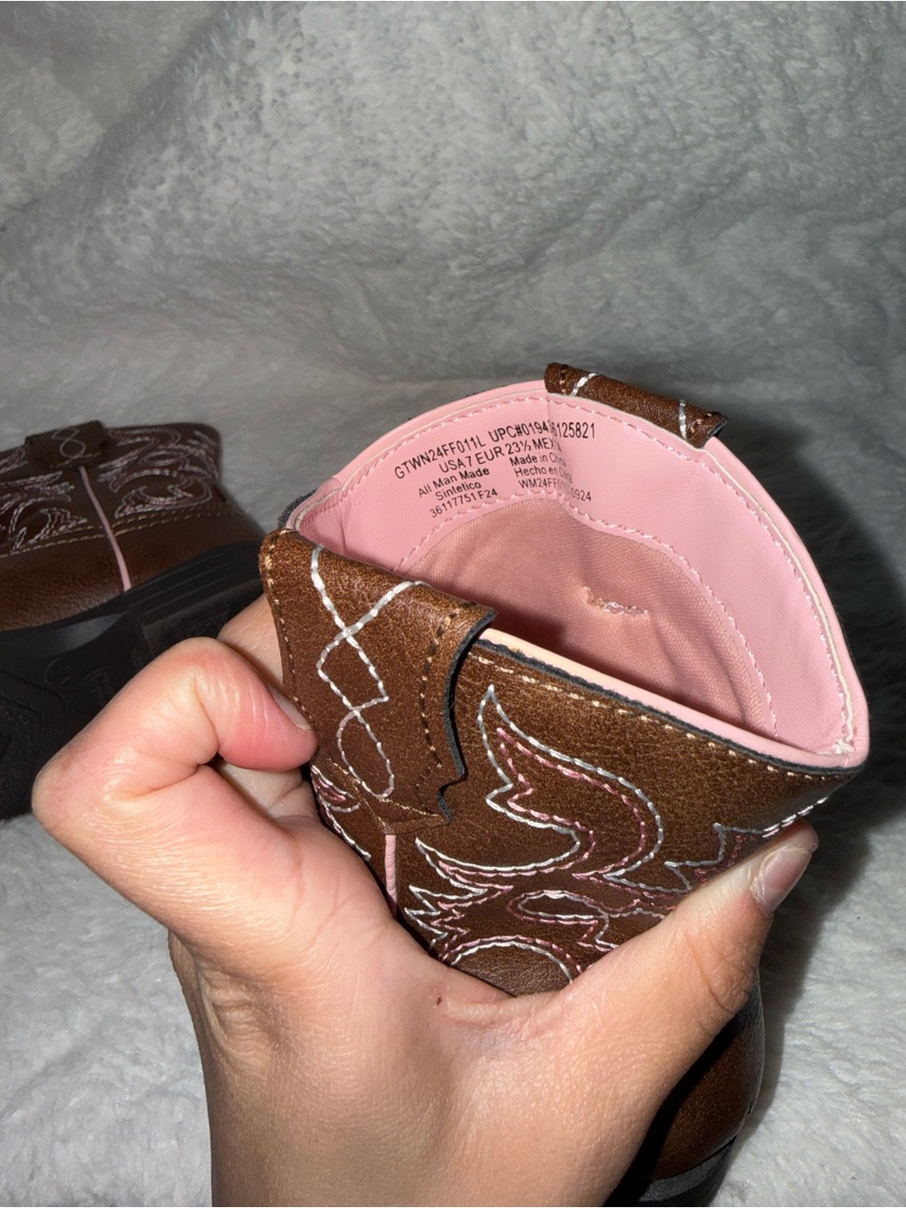 Kids Brown Cowboy Boots with Pink Trim - Picture 7 of 7